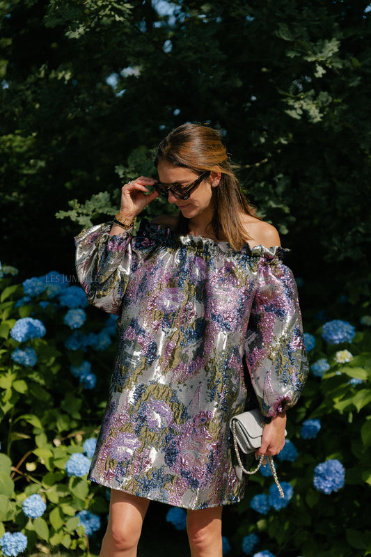 Les Jumelles Blanche jacquard dress flowers pink