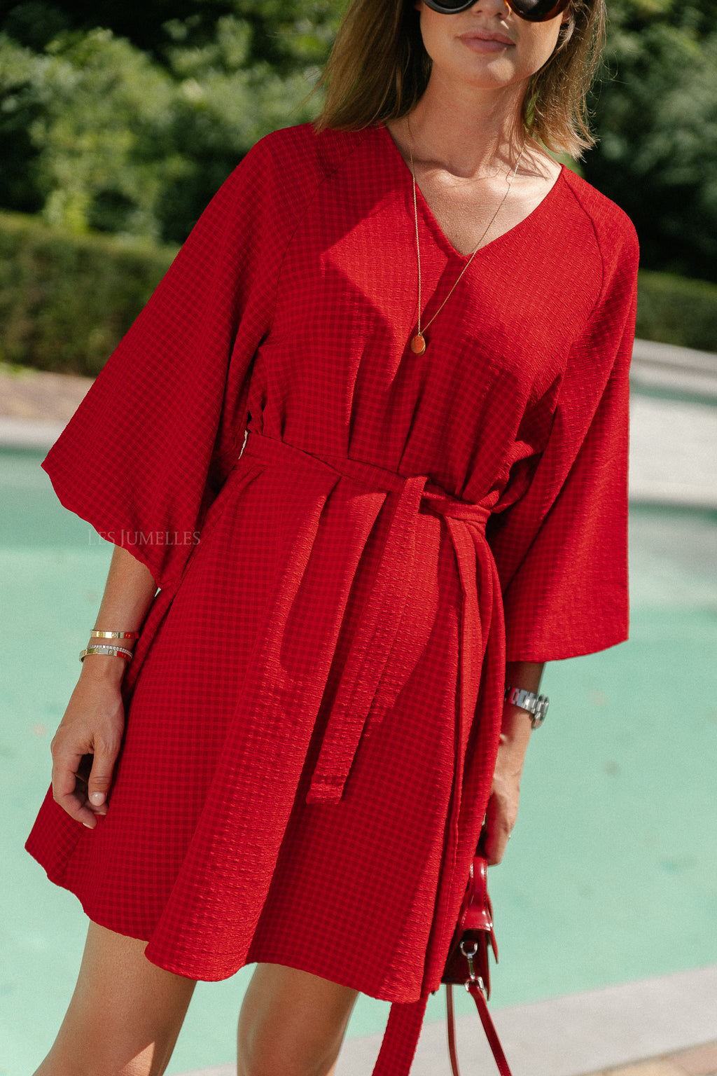 SLFAmida 3/4 short dress equestrian red/checks
