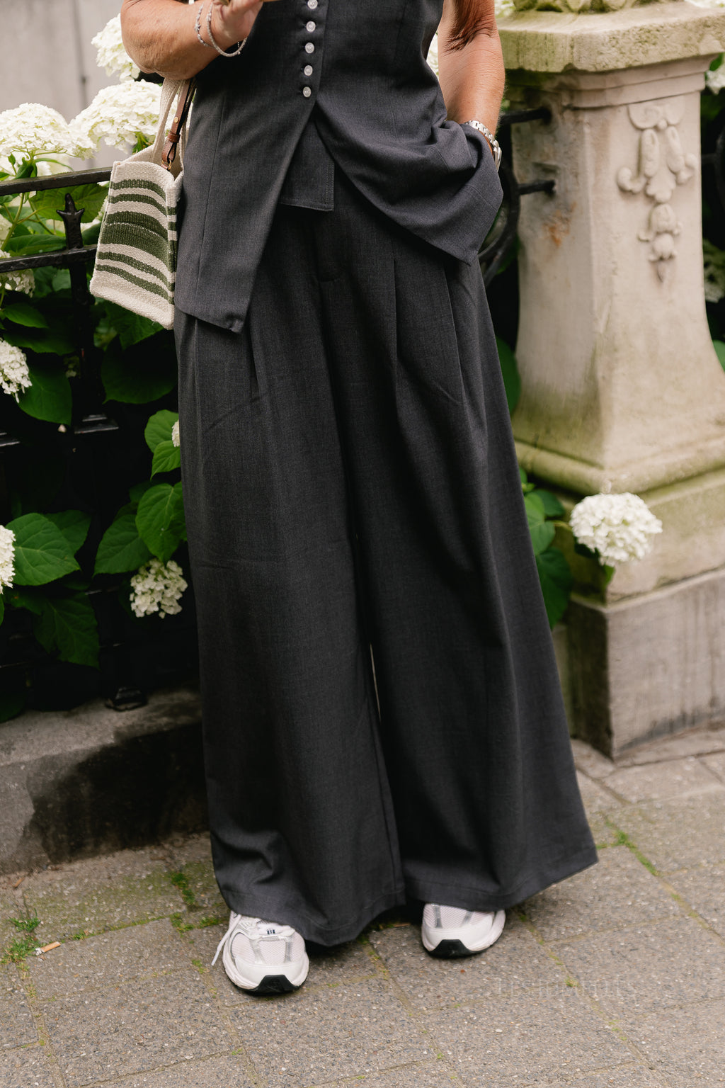 OBJCamly HW wide pant dark grey melange