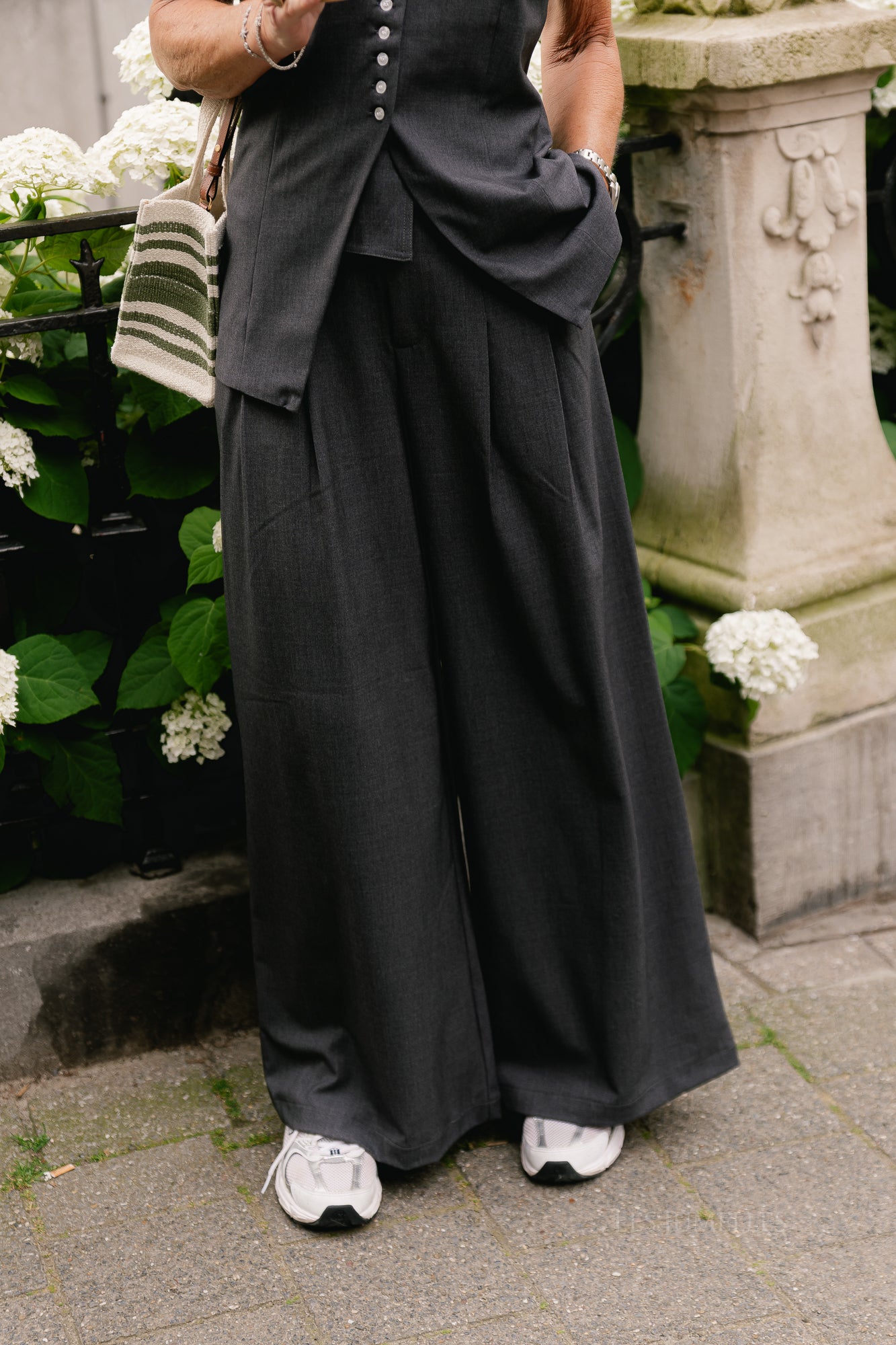 OBJCamly HW wide pant dark grey melange