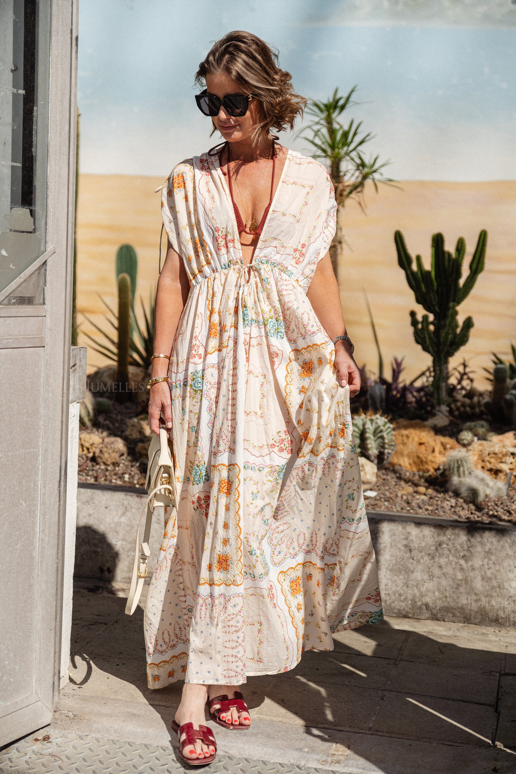 Cotton tissue printed maxi dress