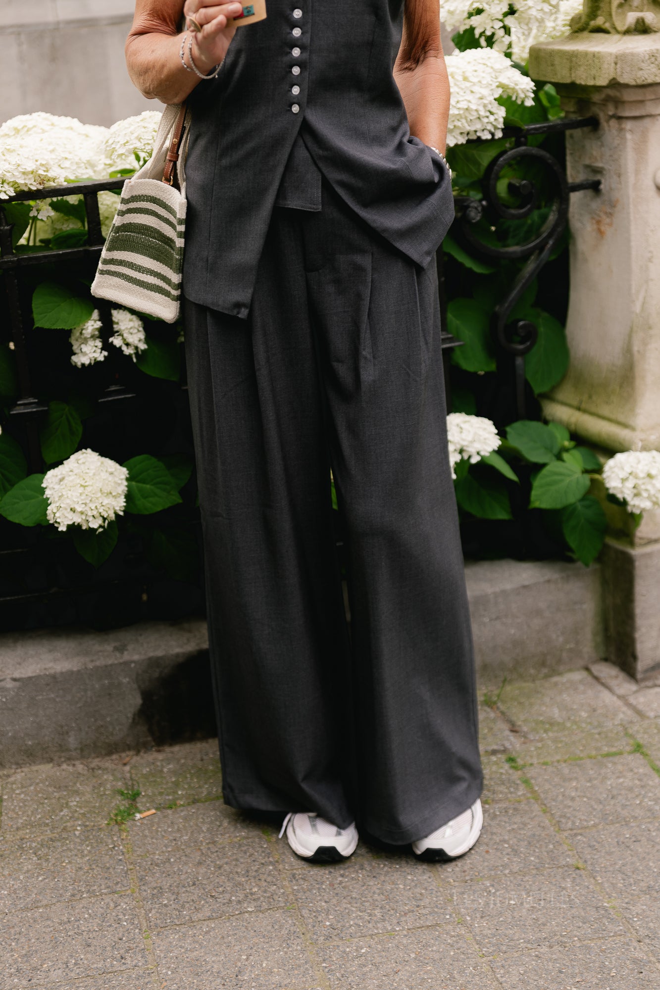 OBJCamly HW wide pant dark grey melange