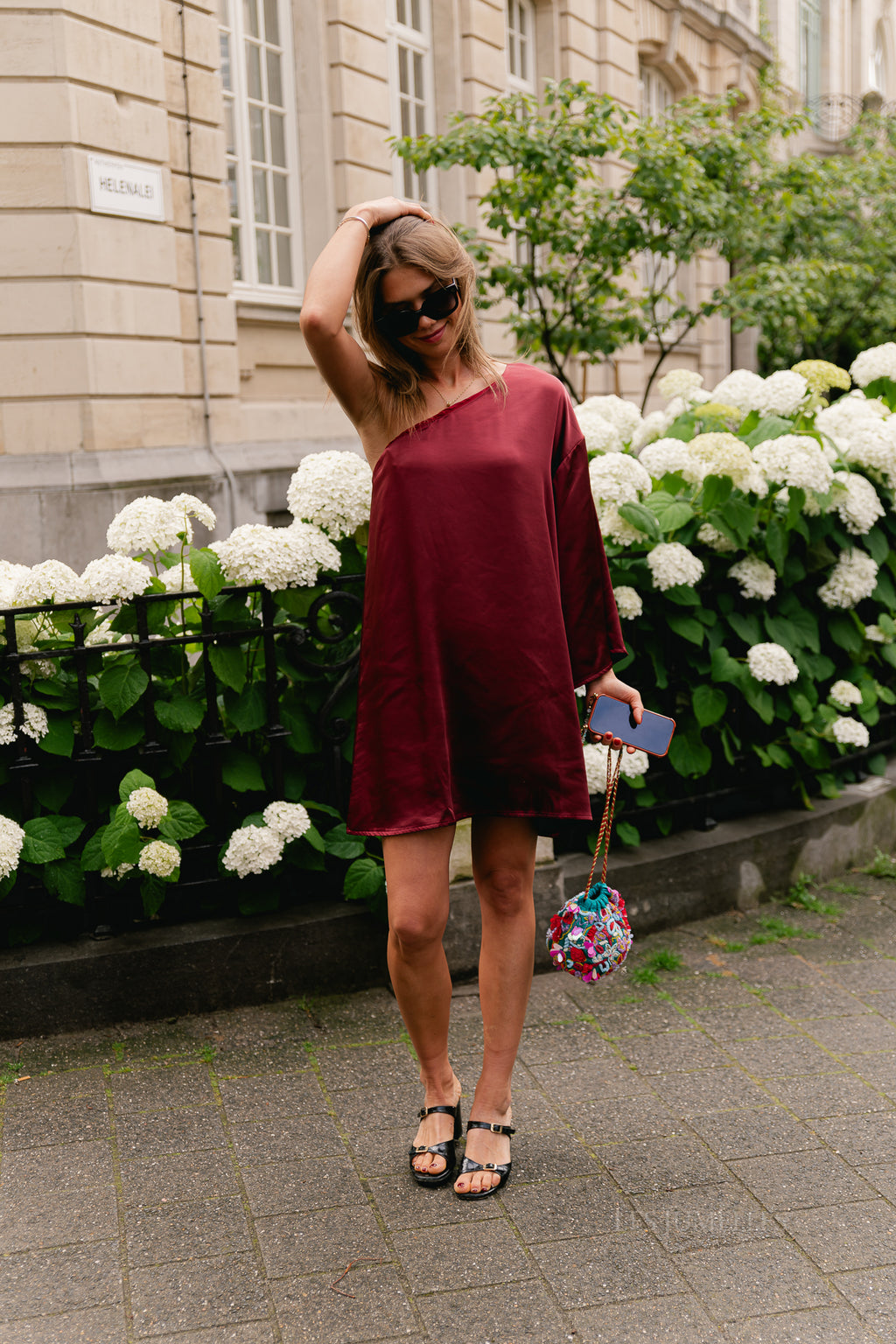 Lilly one shoulder dress ruby wine