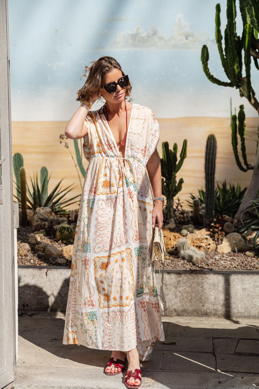 Cotton tissue printed maxi dress