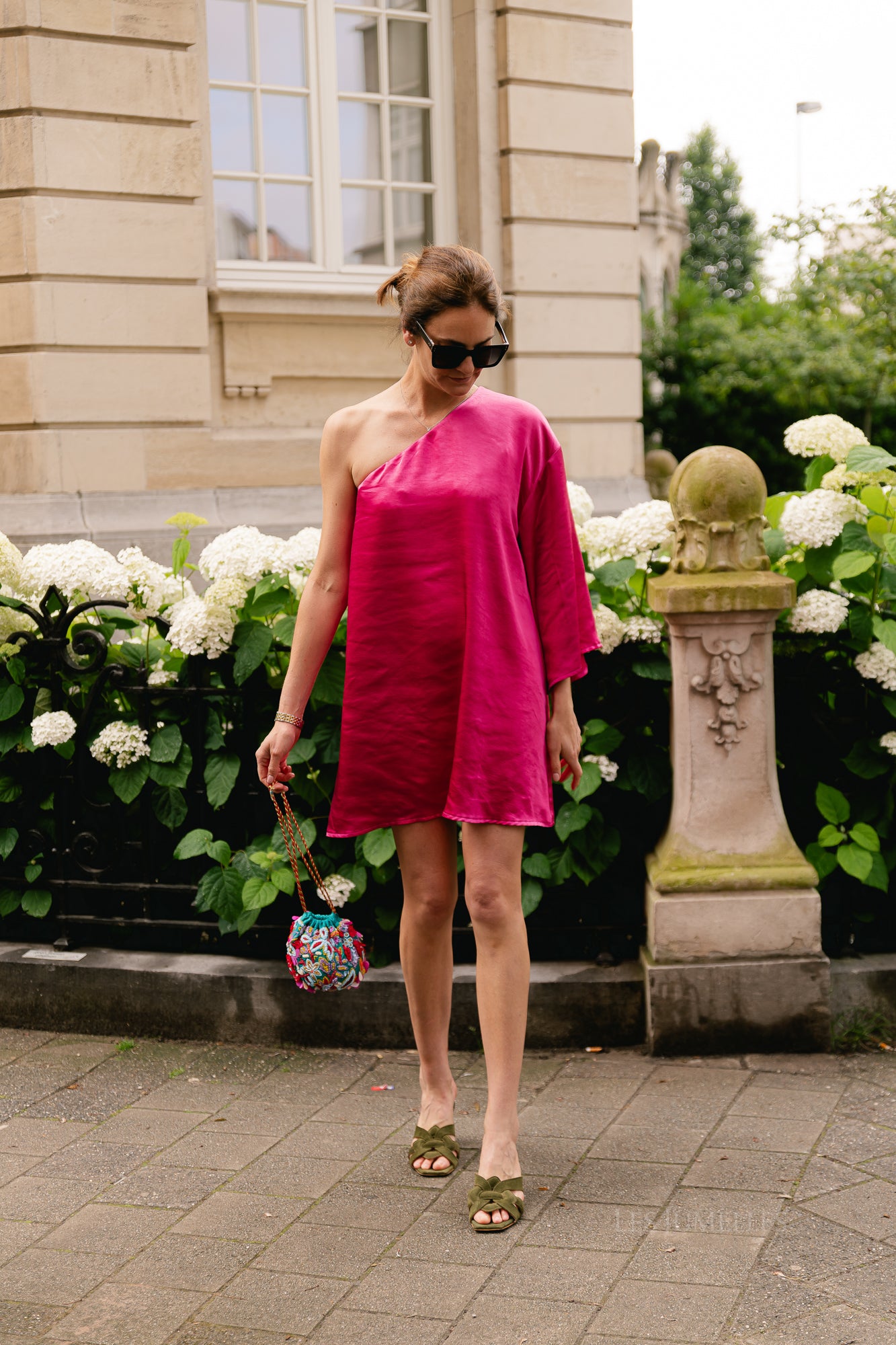 Lilly one shoulder dress fuchsia rose