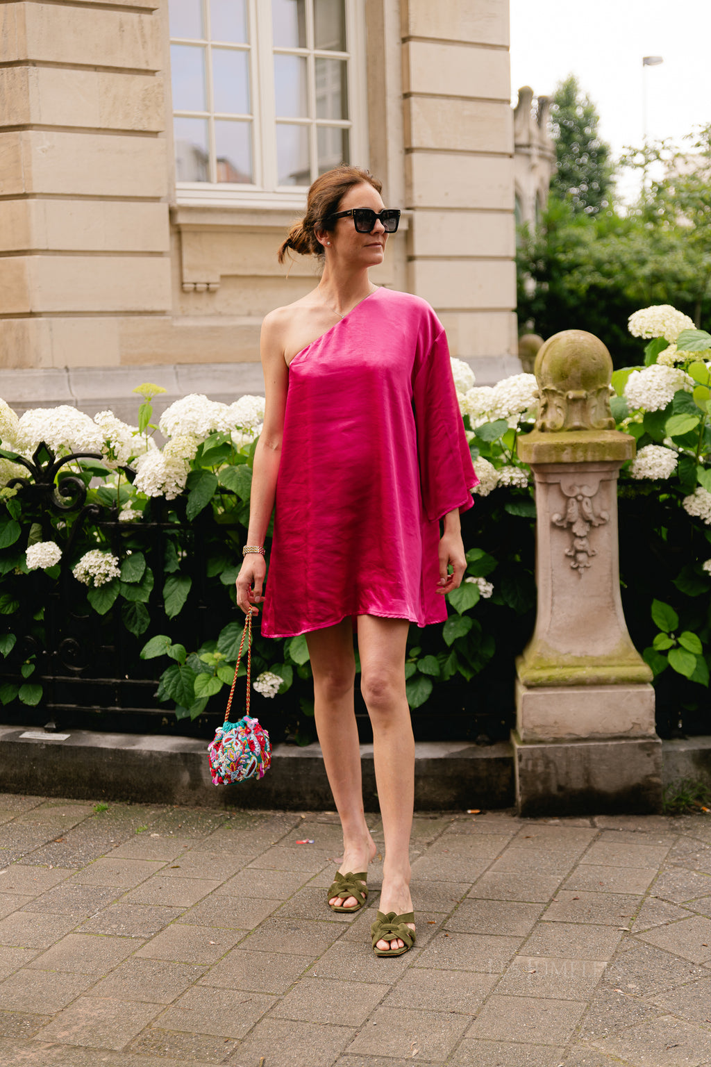 Lilly one shoulder dress fuchsia rose