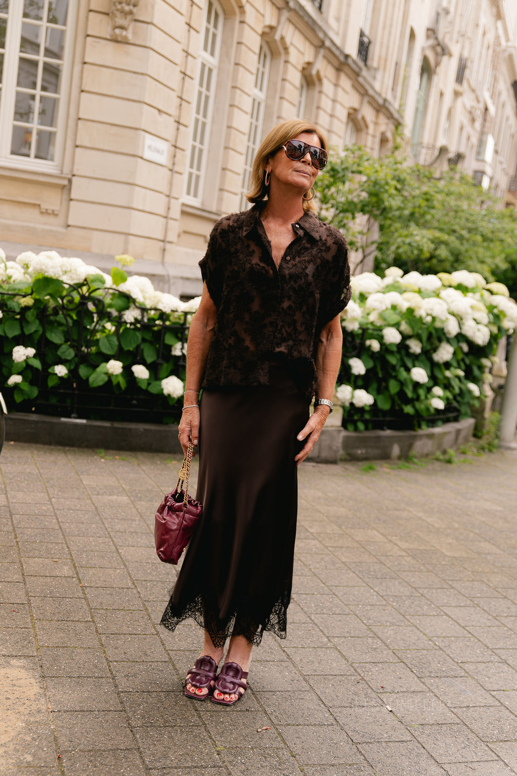 OBJAlli MW long skirt seal brown/black