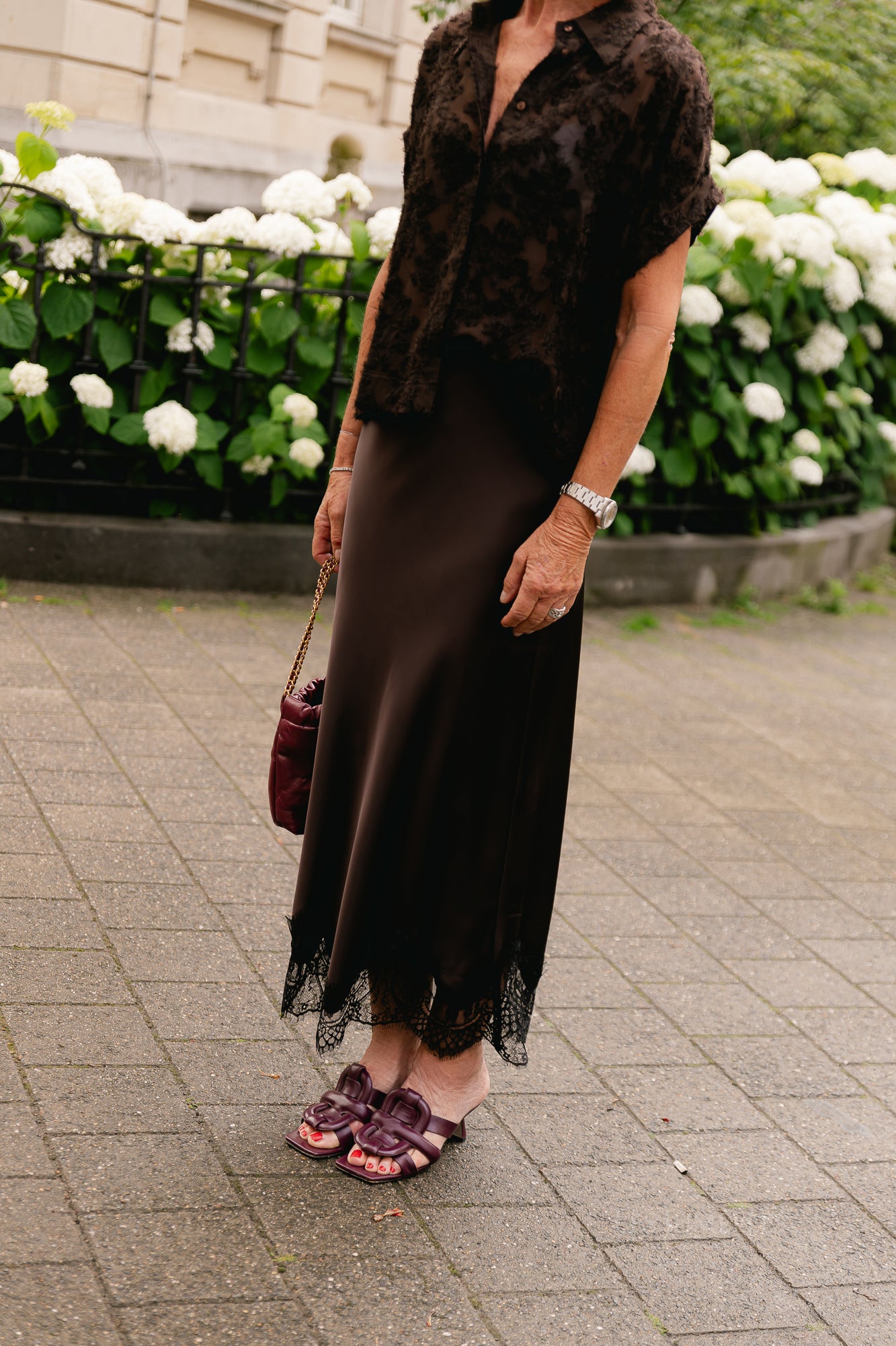 OBJAlli MW long skirt seal brown/black