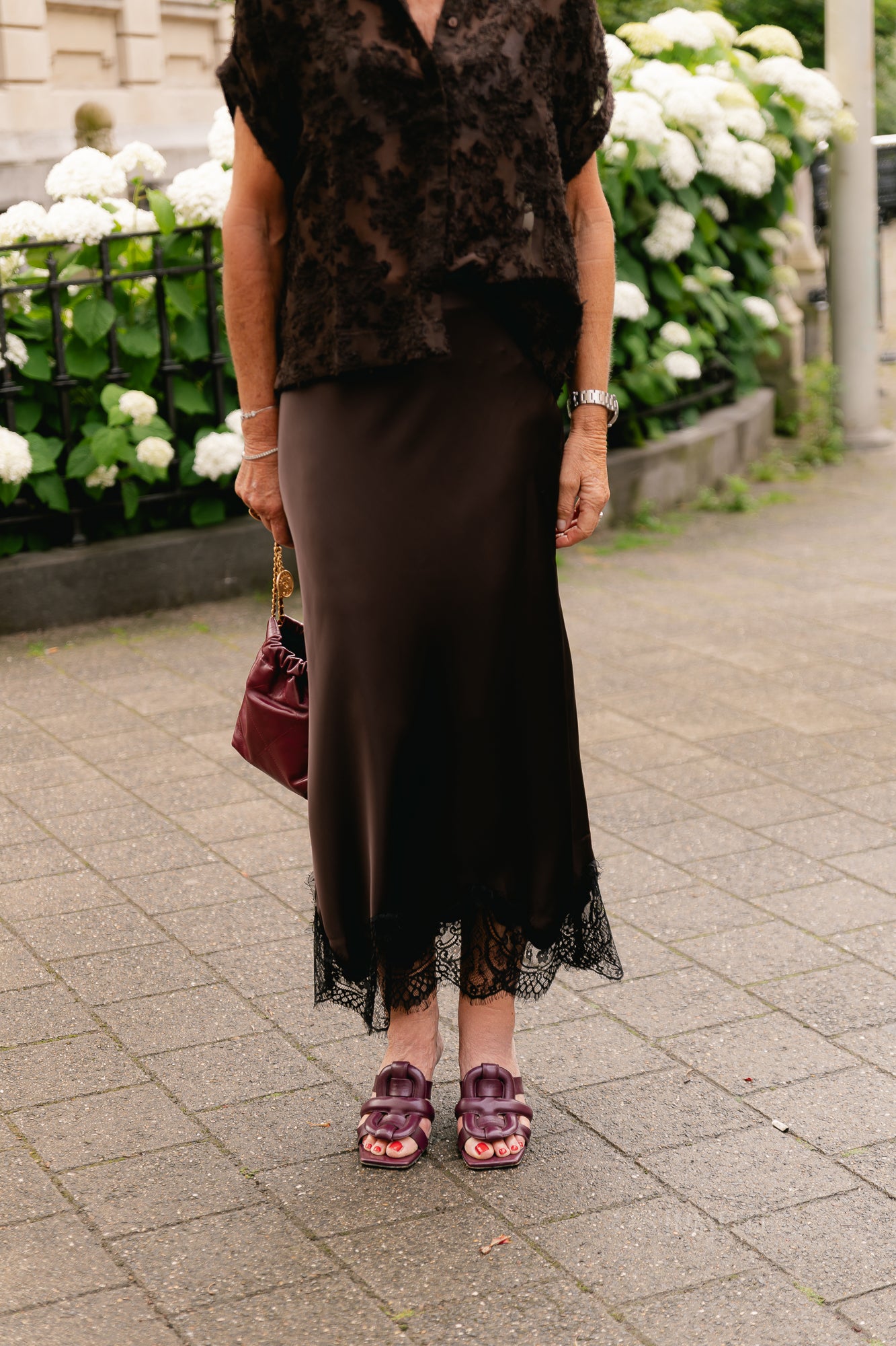 OBJAlli MW long skirt seal brown/black