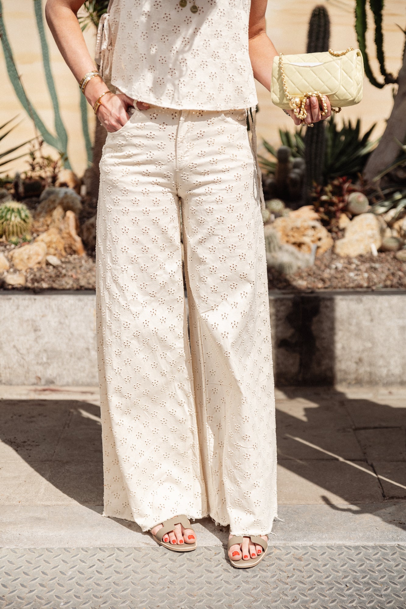 Blake broderie pants light beige