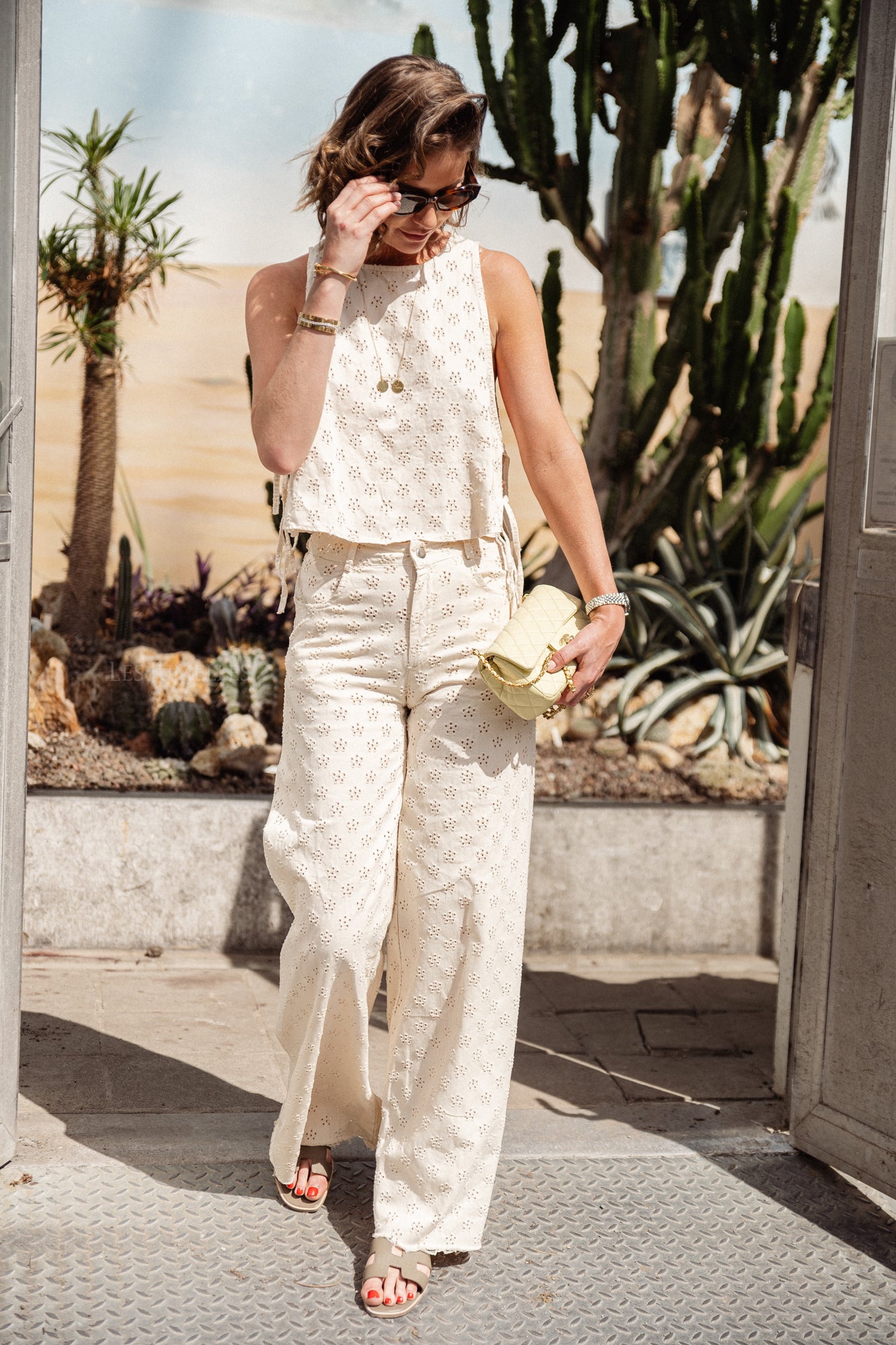 Pantalon broderie Blake beige clair