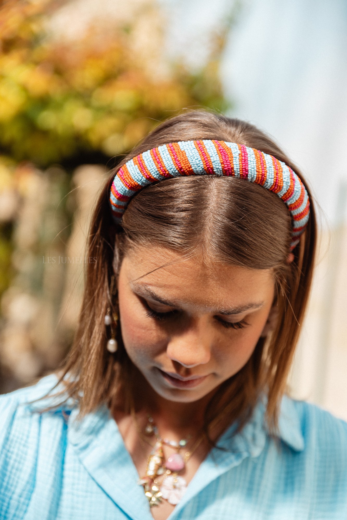 Blura midi haarband met kralen helderblauw