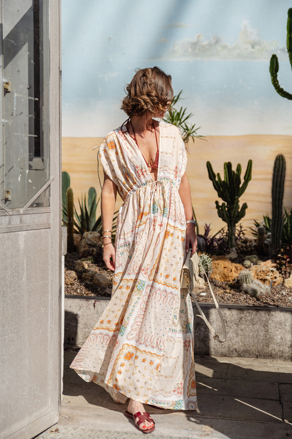 Cotton tissue printed maxi dress