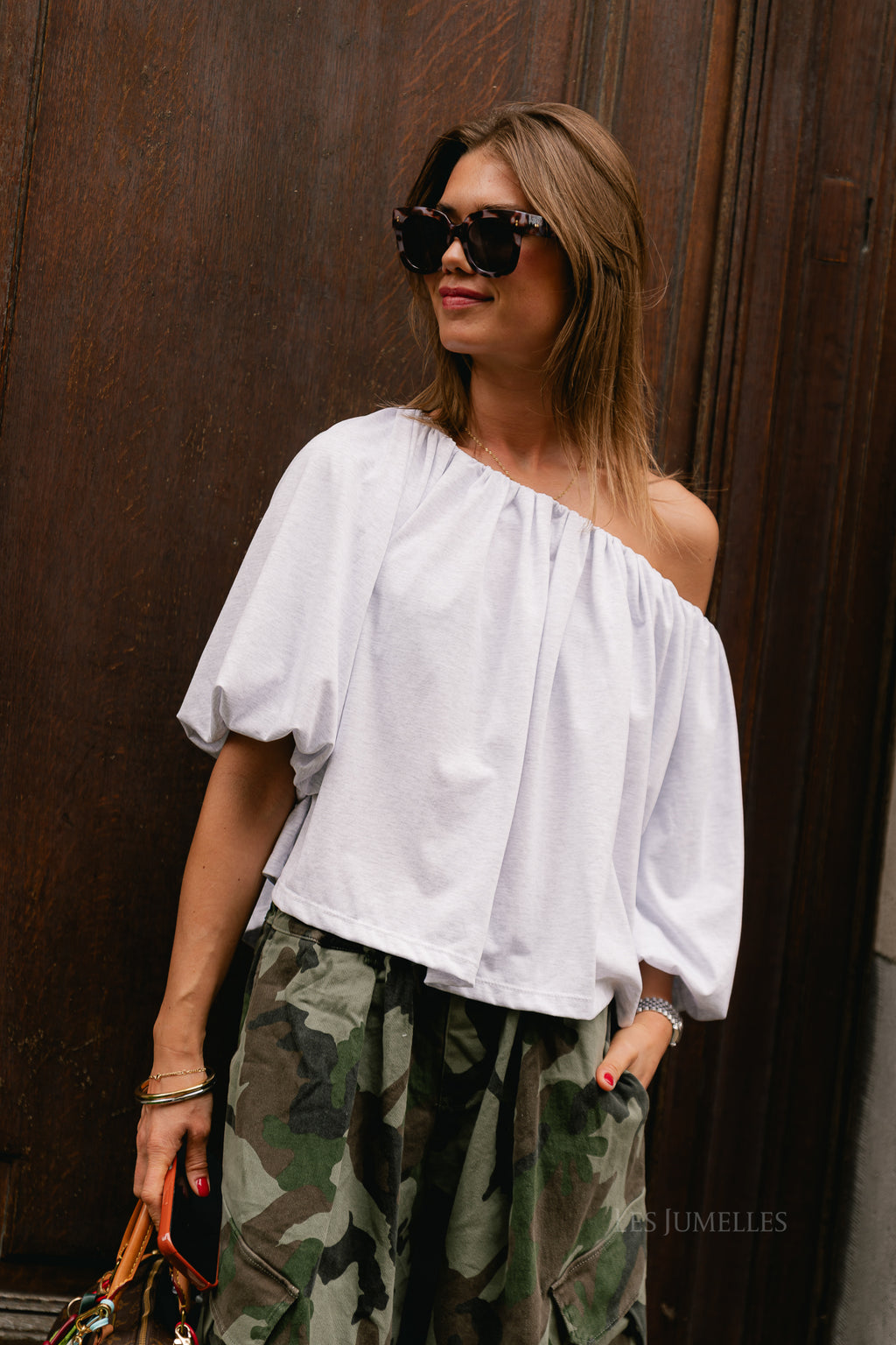 Judith off shoulder blouse light grey melange