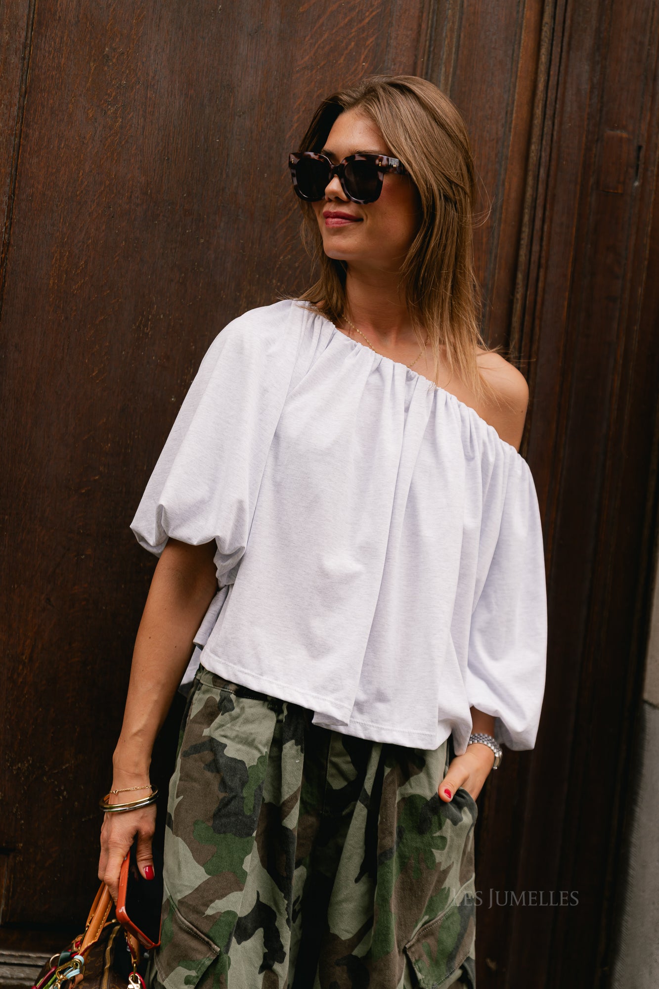 Judith off shoulder blouse light grey melange