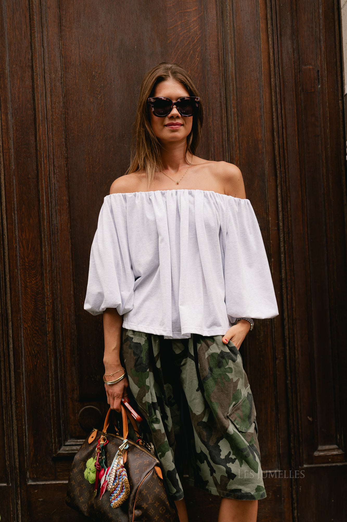 Judith off shoulder blouse light grey melange