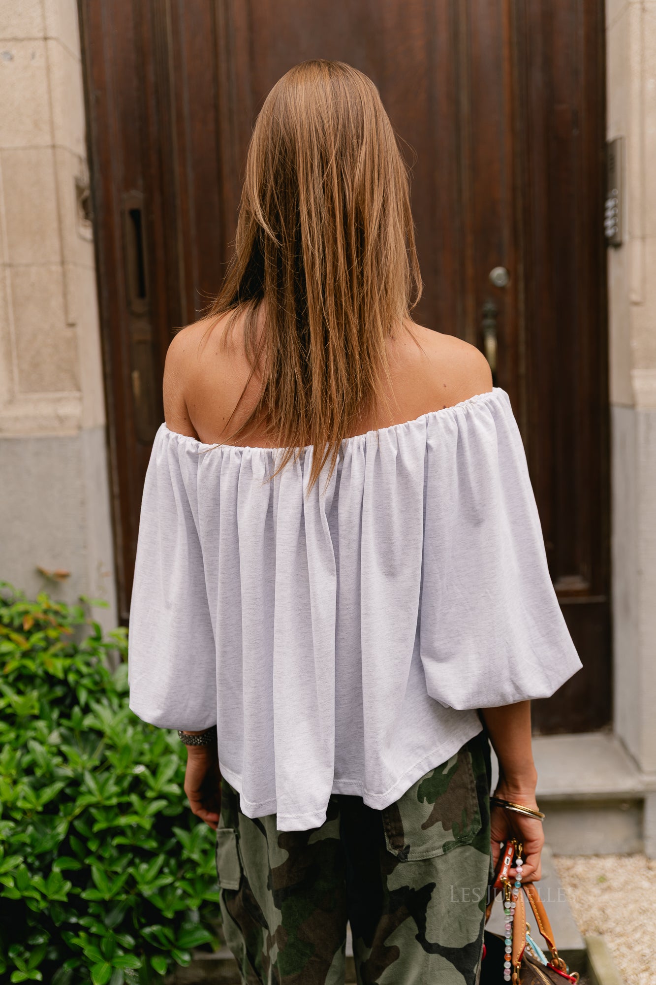Judith off shoulder blouse light grey melange