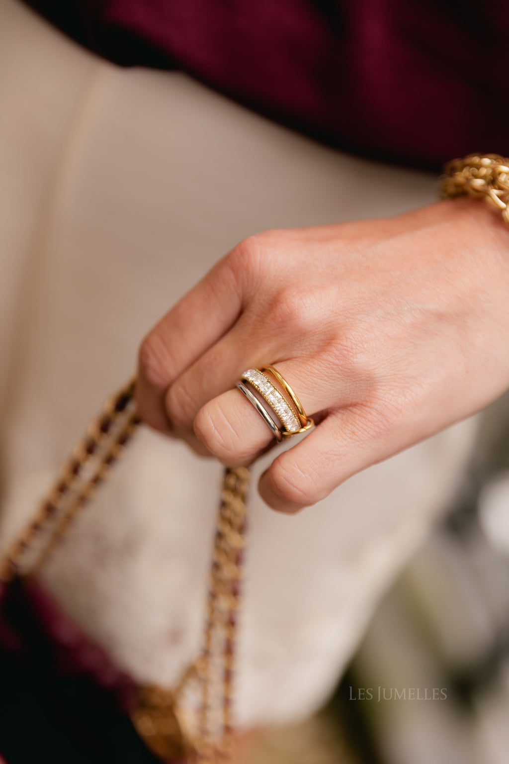 Multilink spinner ring bicolor