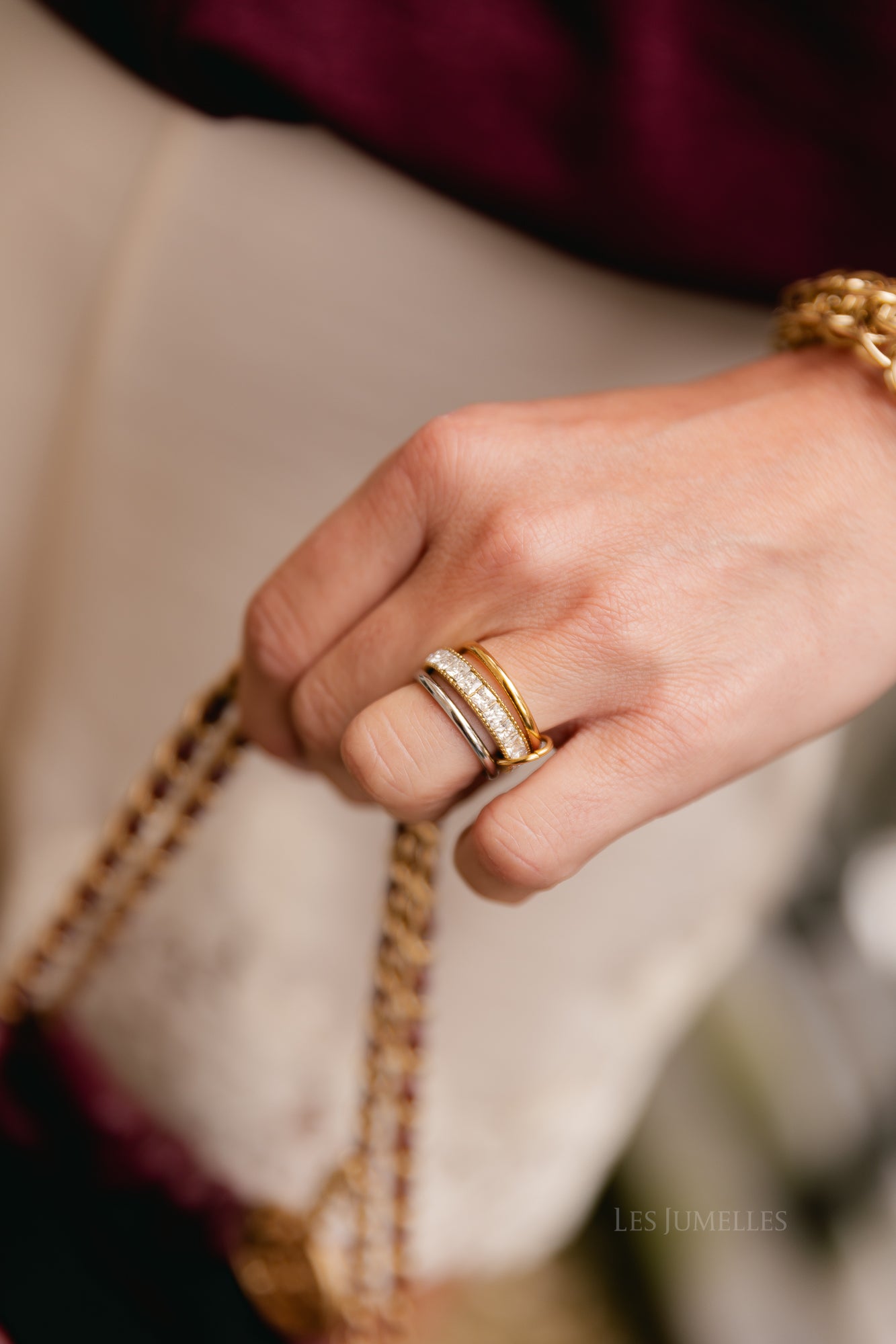 Multilink spinner ring bicolor