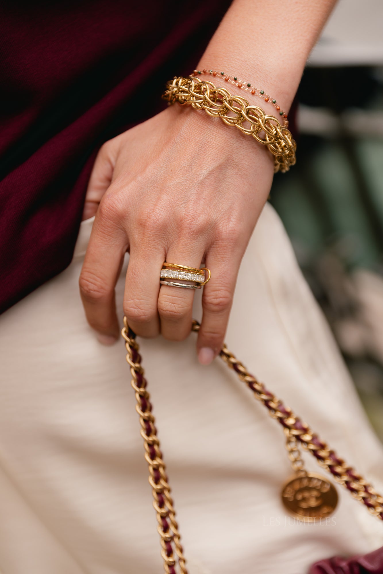 Multilink spinner ring bicolor