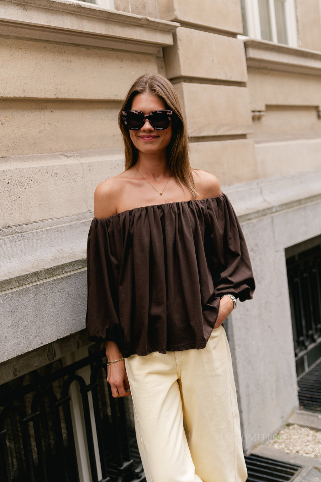 Judith off shoulder blouse hot chocolate