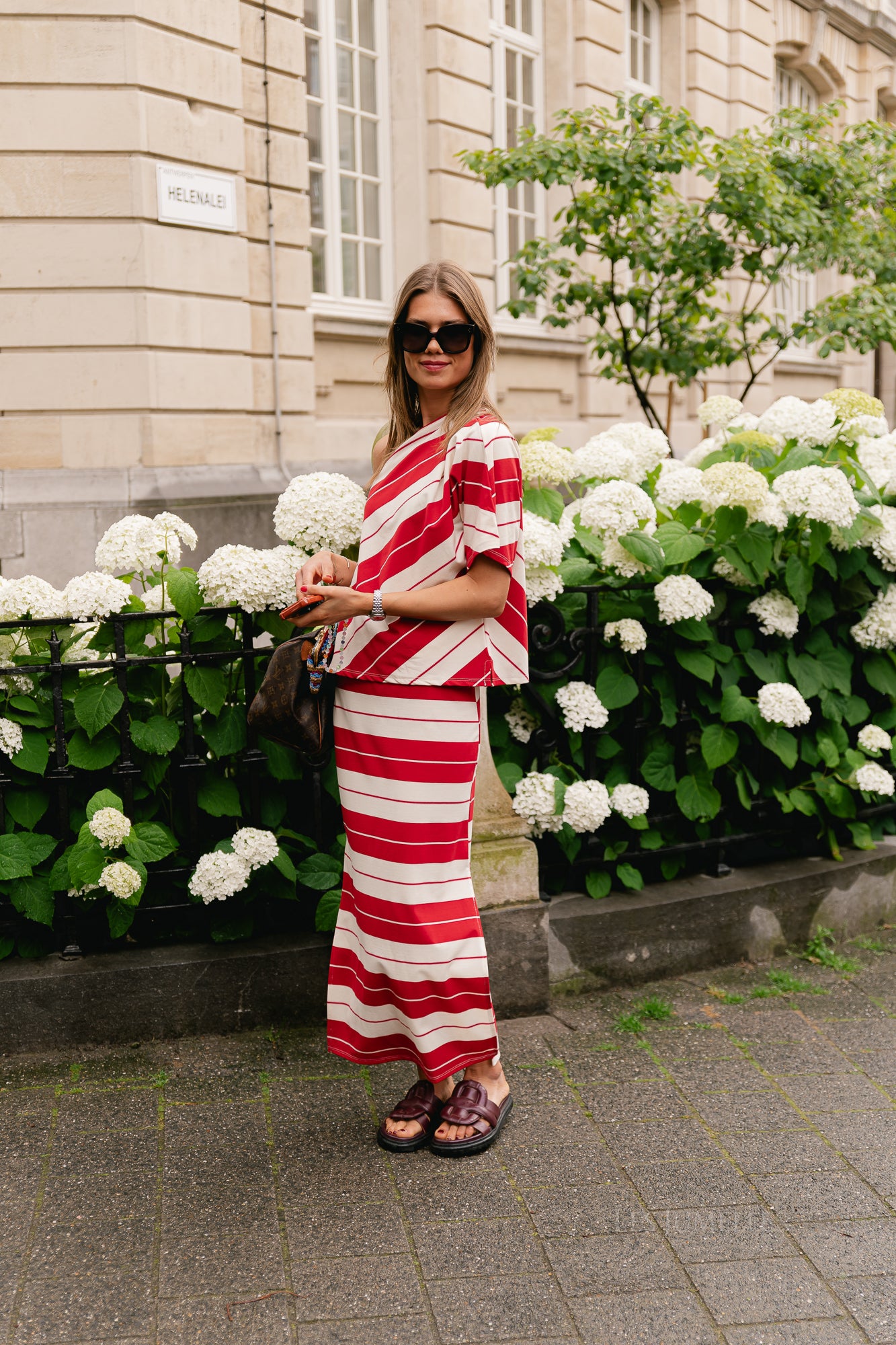 Amy striped one-shoulder shirt red/ecru
