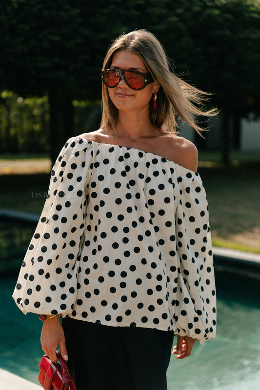 Les Jumelles Fran off shoulder blouse polkadots