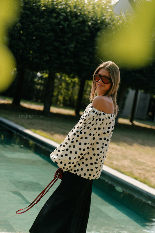 Les Jumelles Fran off shoulder blouse polkadots
