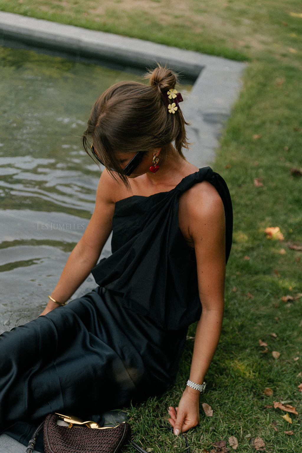 Fran one shoulder top zwart