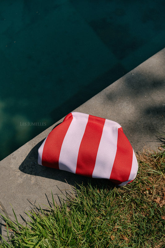 Les Jumelles Striped beach clutch red/lilac