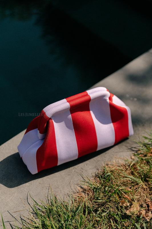 Les Jumelles Striped beach clutch red/lilac