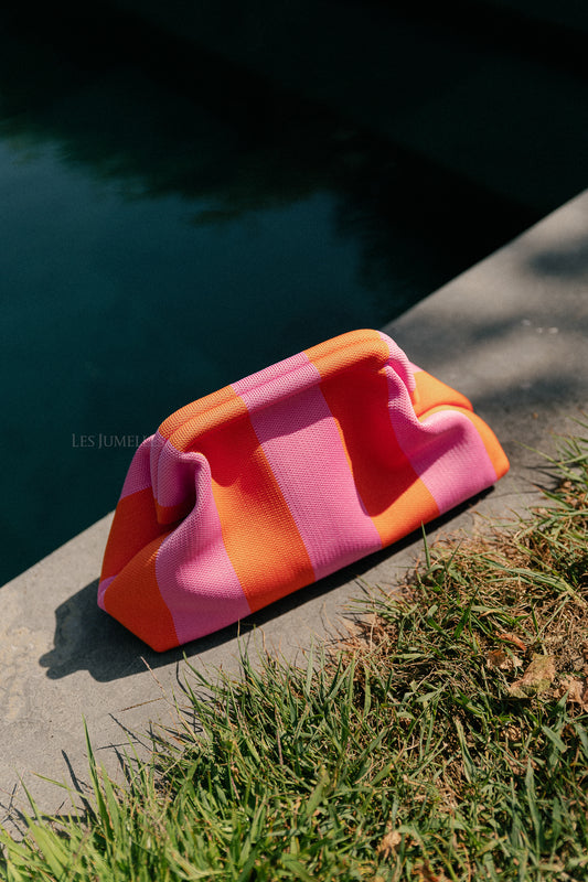 Les Jumelles Striped beach clutch pink/orange
