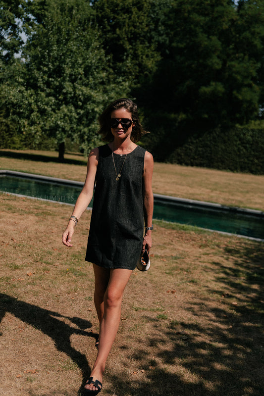 Les Jumelles Elsa open back denim dress black