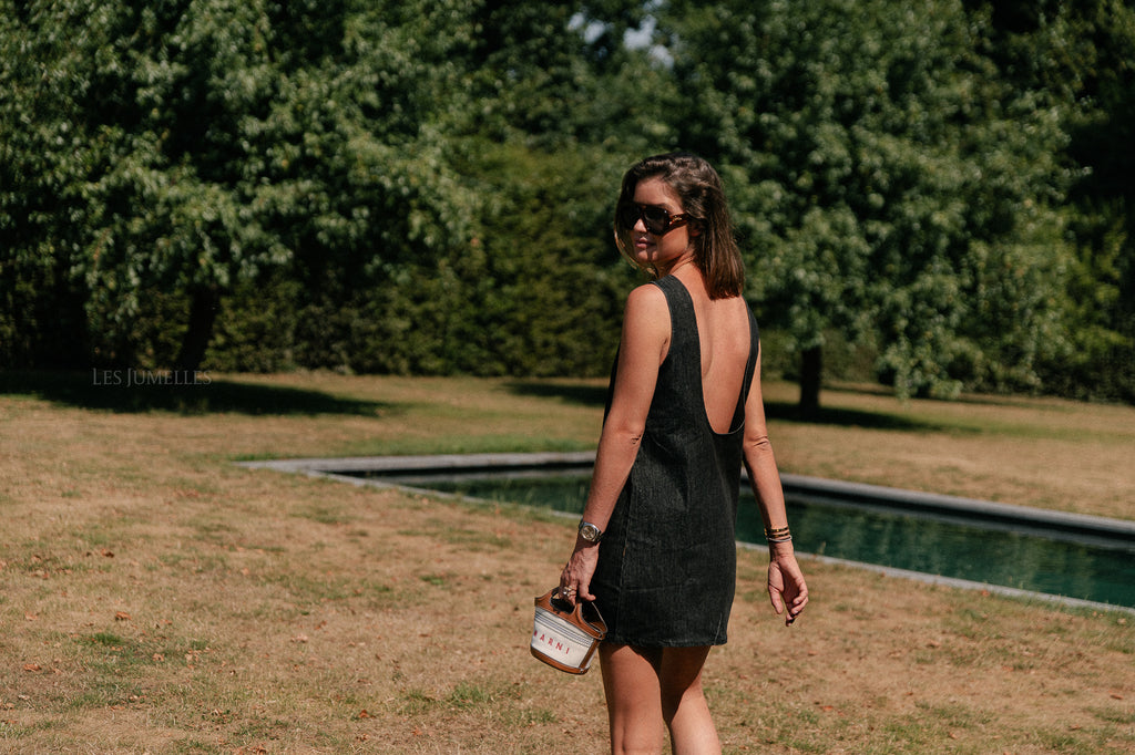 Elsa open back denim dress black