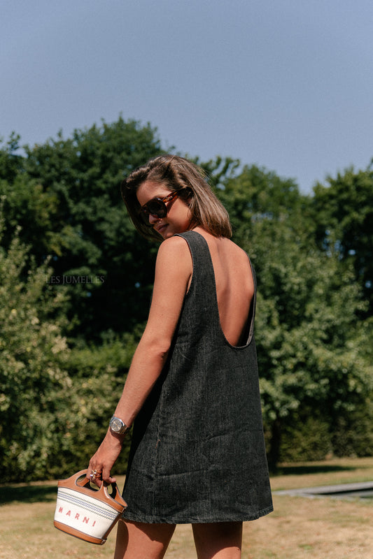 Les Jumelles Elsa open back denim dress black