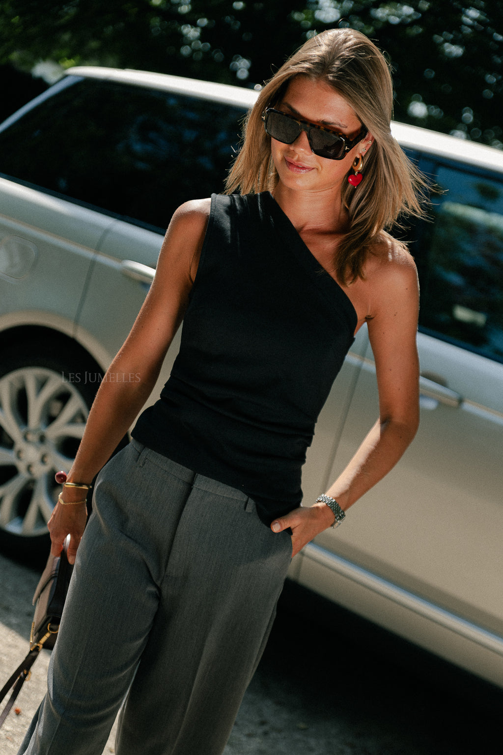 YASVenice one shoulder top black