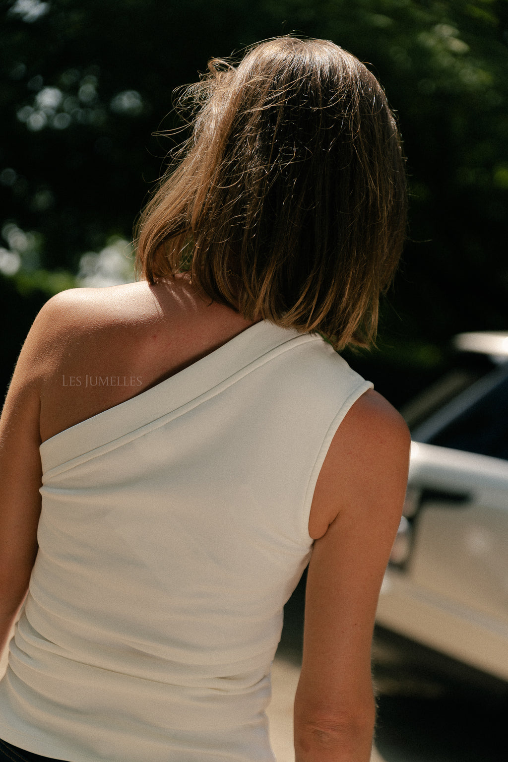 YASVenice one shoulder top star white
