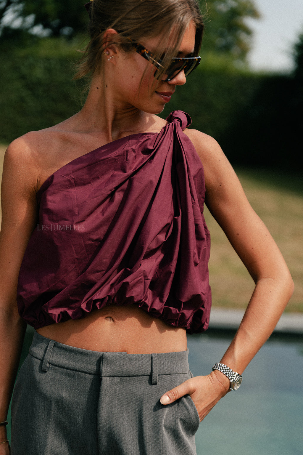 Fran one shoulder top aubergine