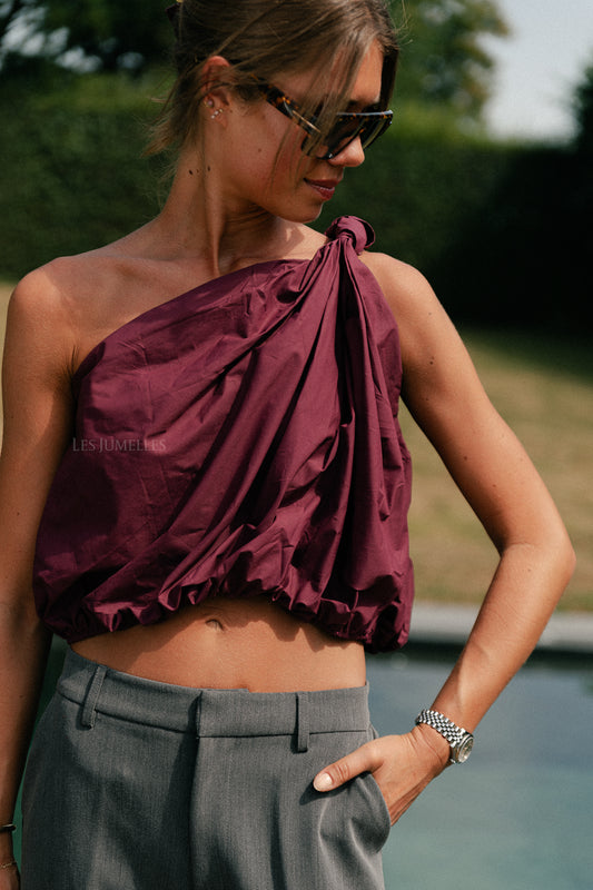 Les Jumelles Fran one shoulder top aubergine