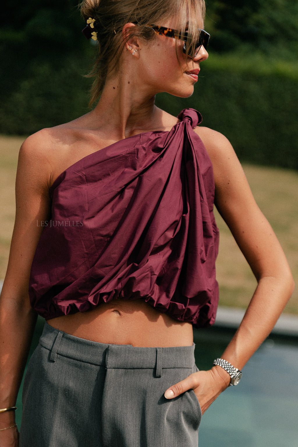 Fran one shoulder top aubergine