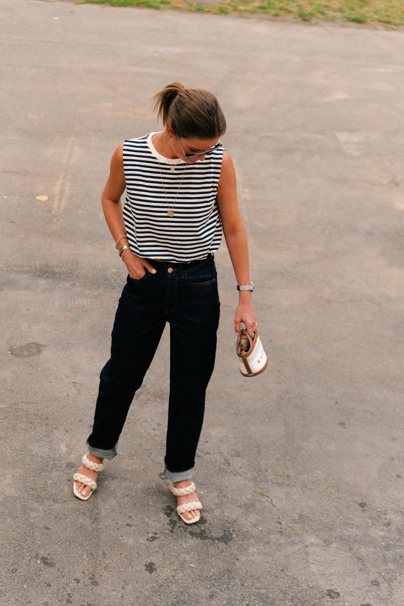 Elena striped SL top navy/ecru