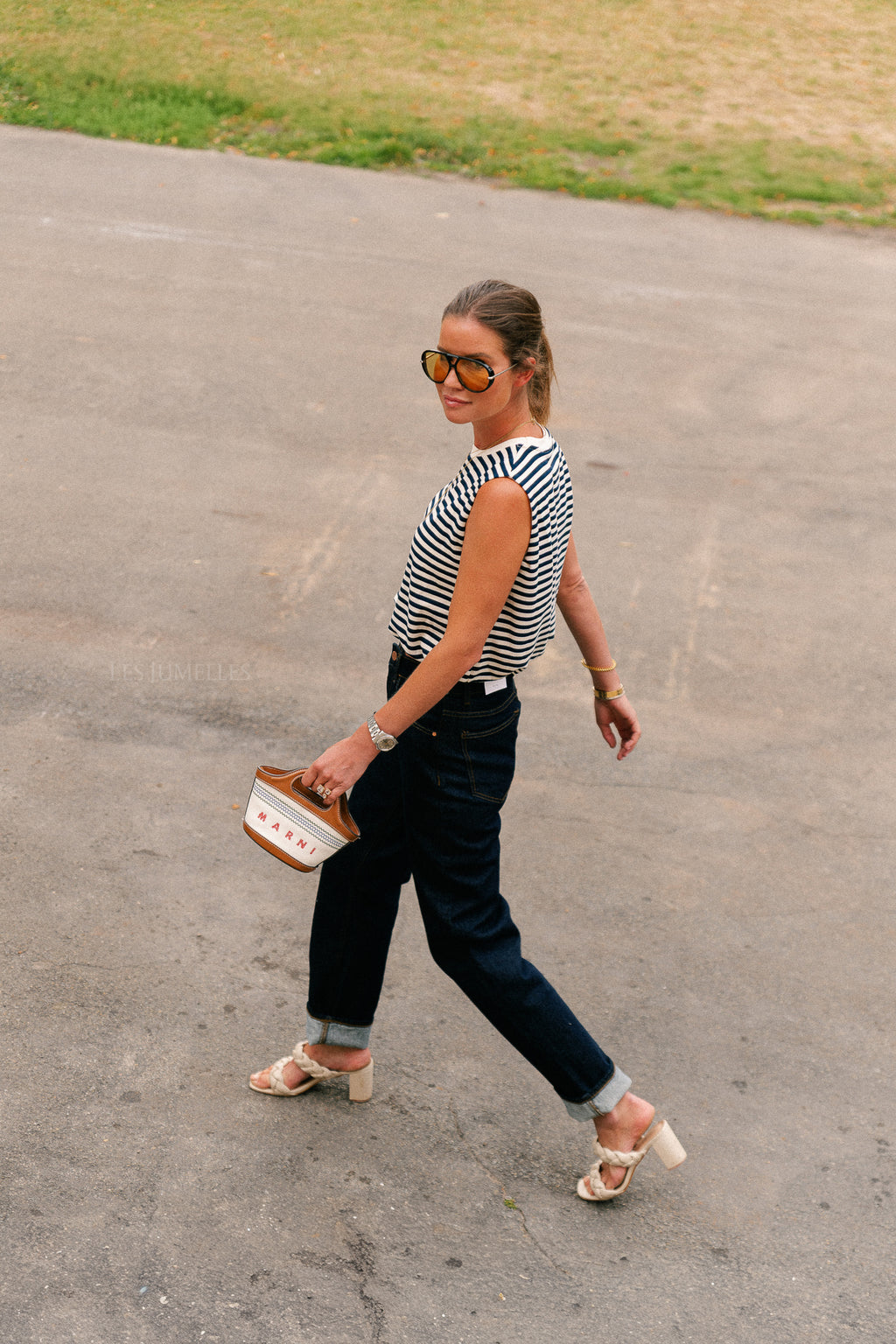 Elena striped SL top navy/ecru