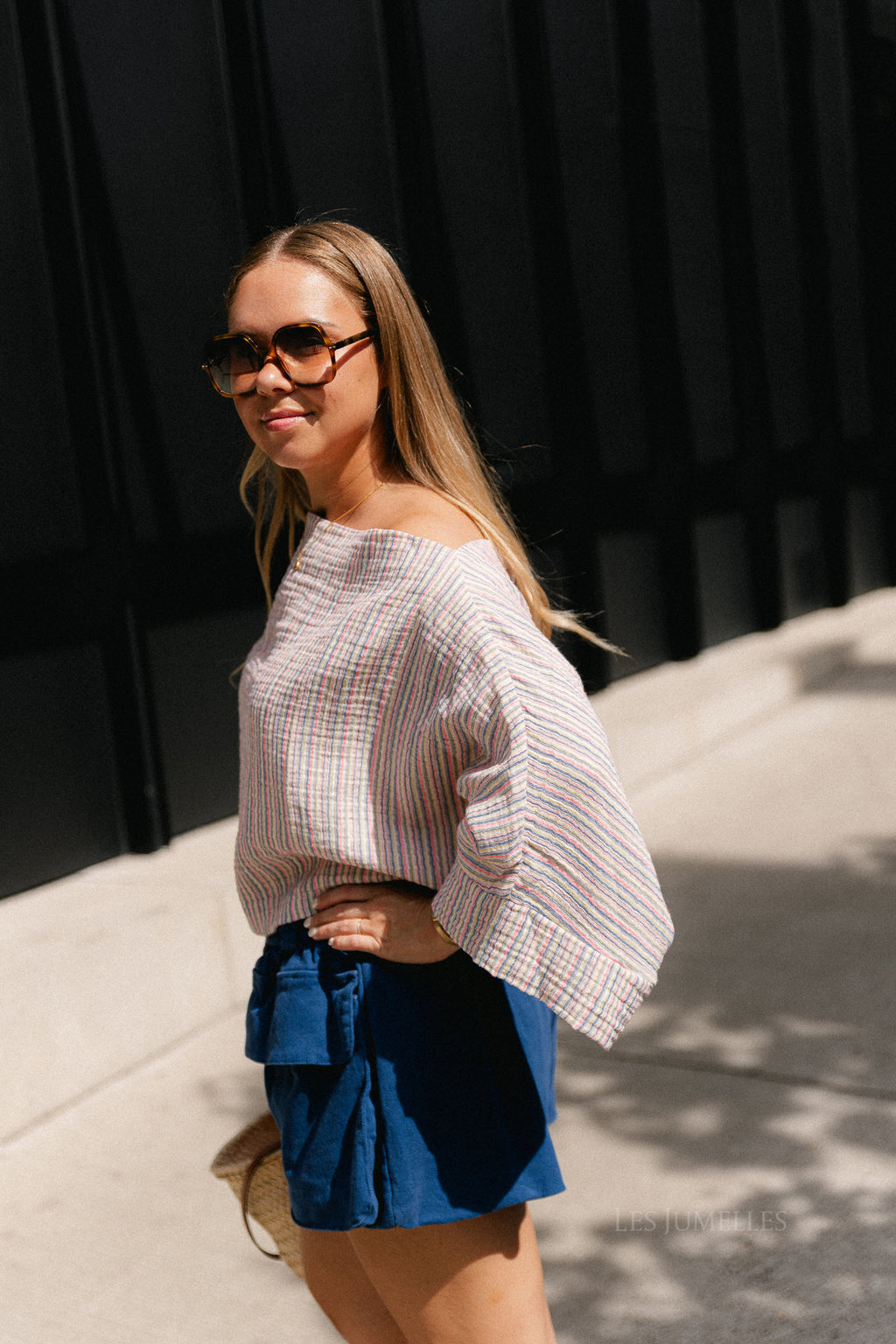 Maelys fine striped off-shoulder blouse multicolor