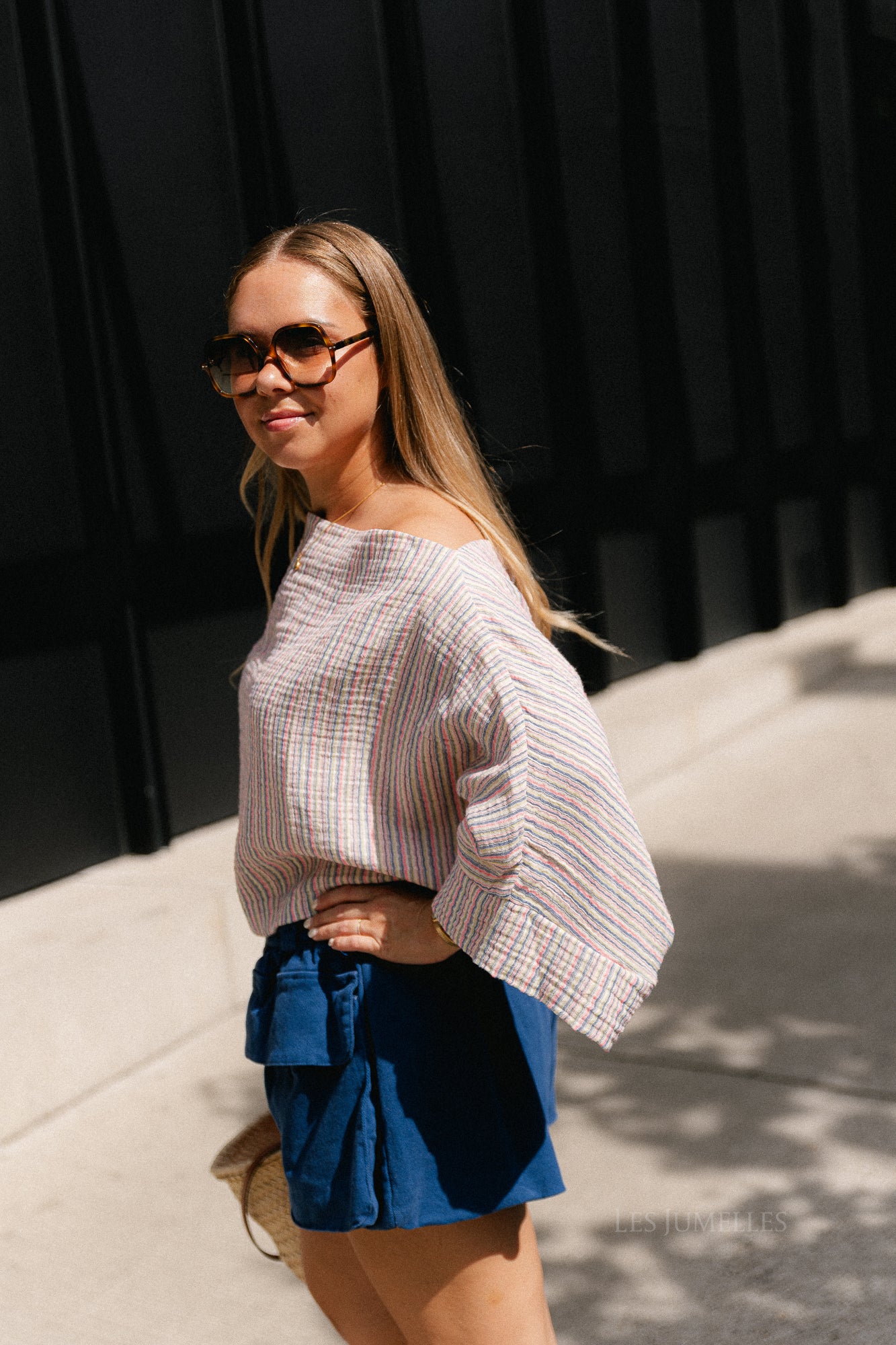 Maelys fine striped off-shoulder blouse multicolor