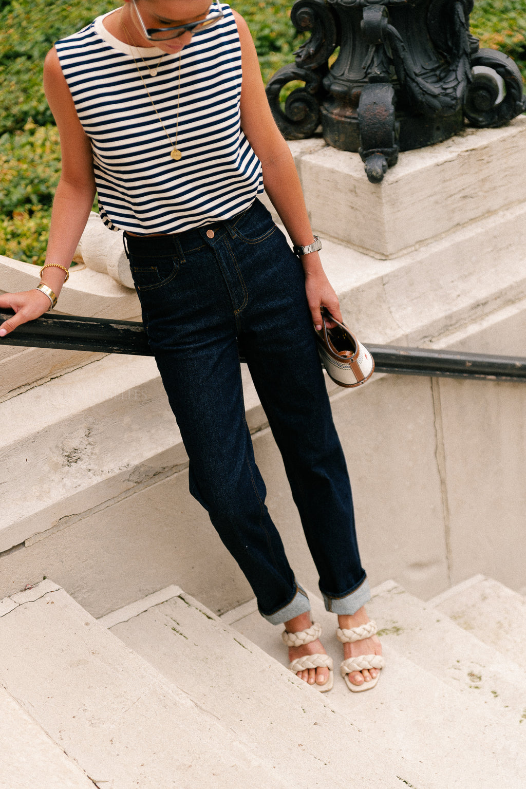 Elena striped SL top navy/ecru