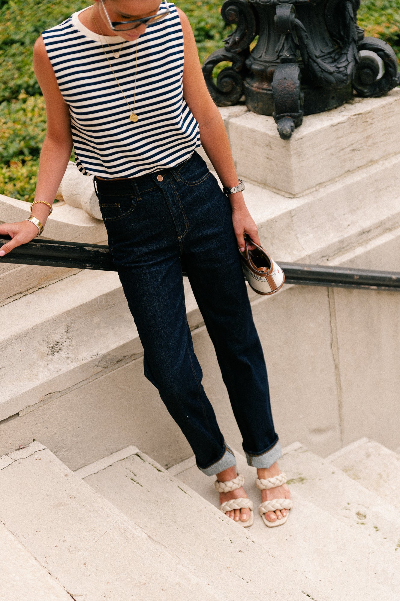 Elena striped SL top navy/ecru
