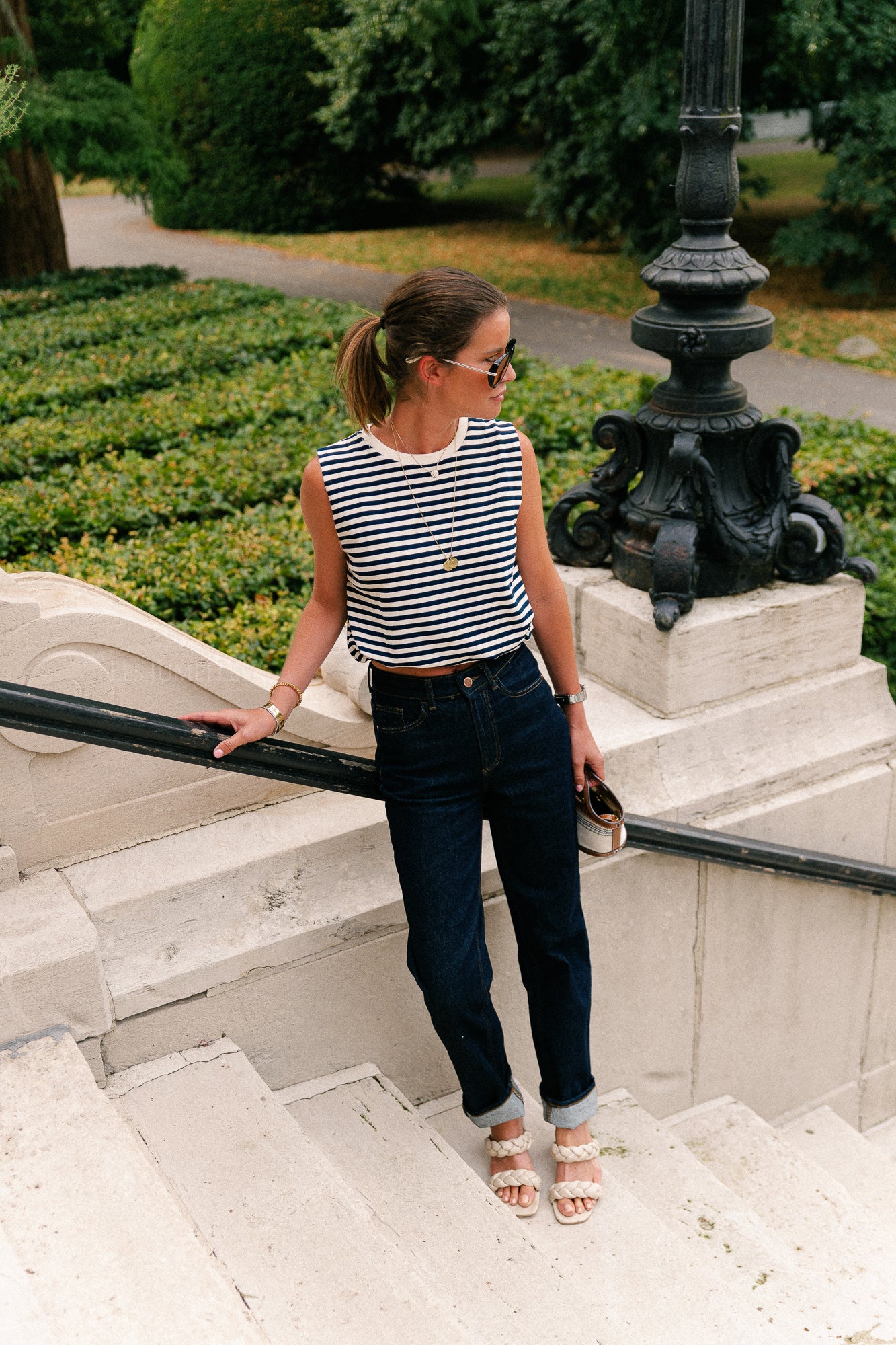Elena striped SL top navy/ecru