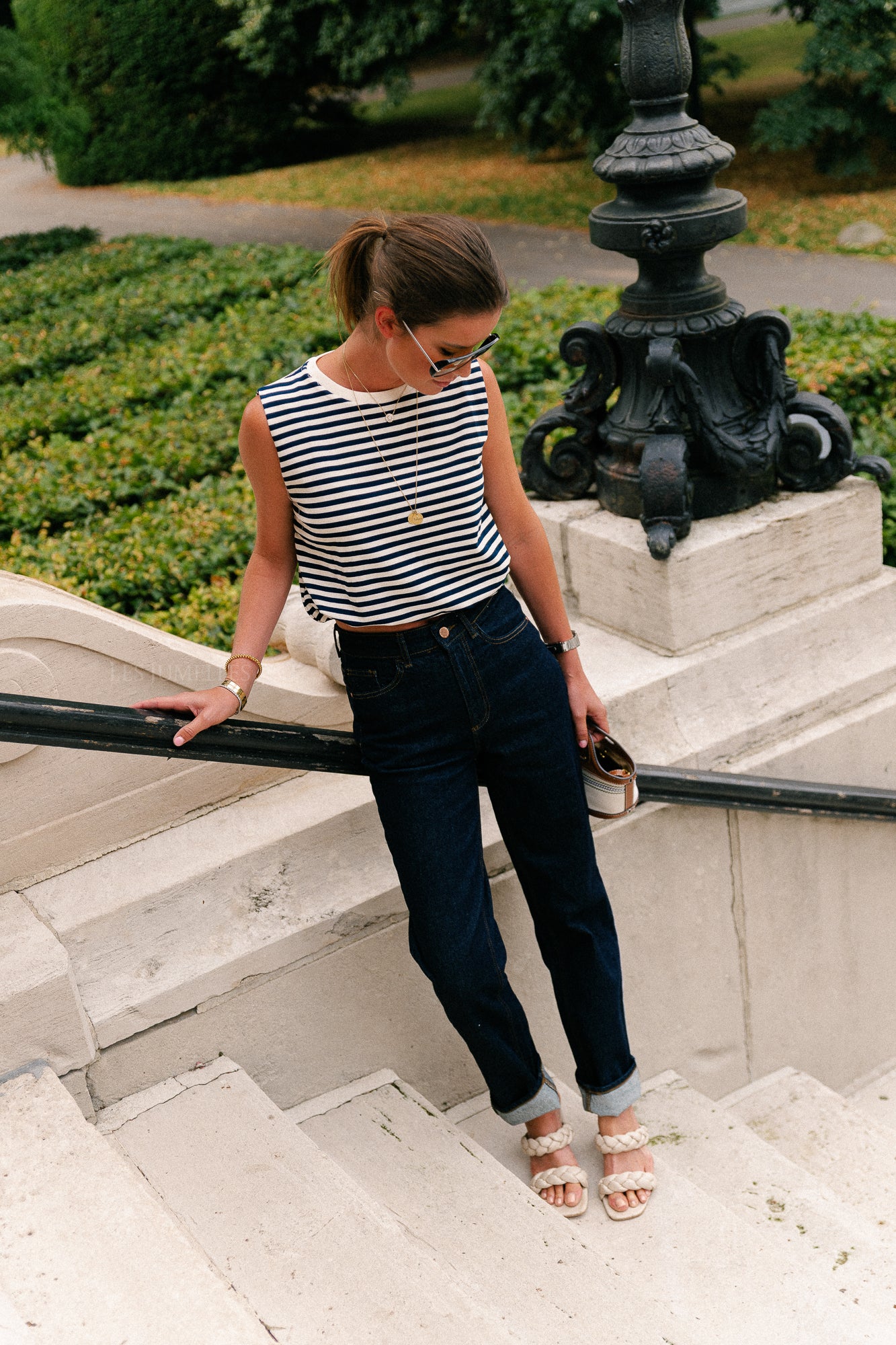 Elena striped SL top navy/ecru