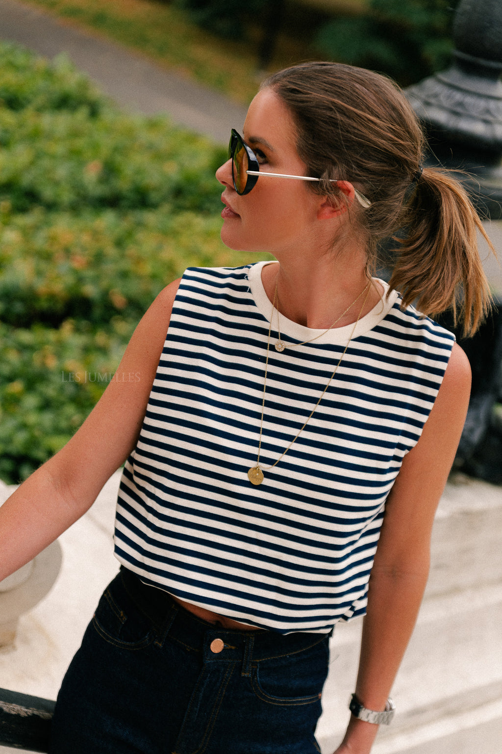 Elena striped SL top navy/ecru