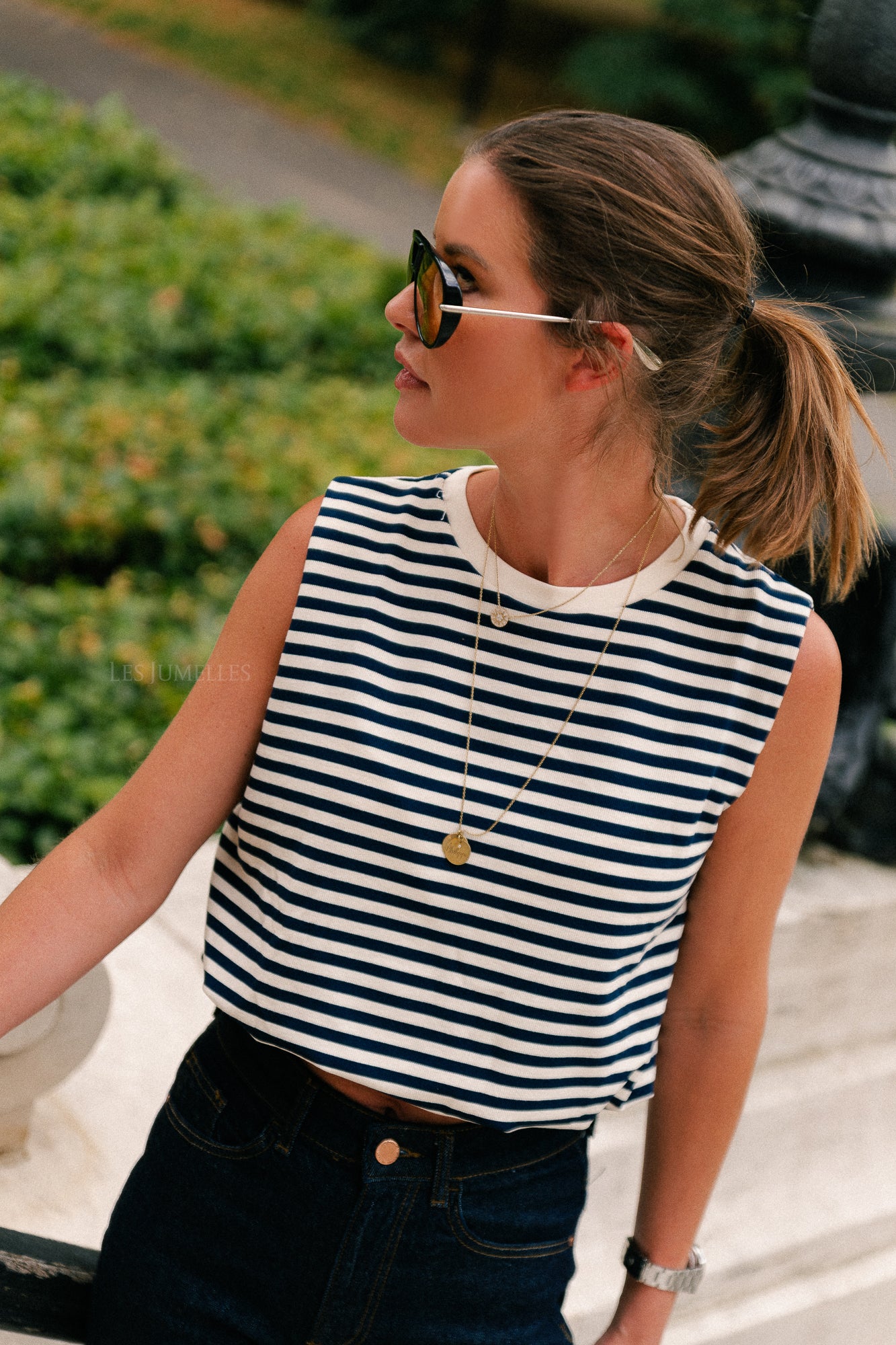 Elena striped SL top navy/ecru